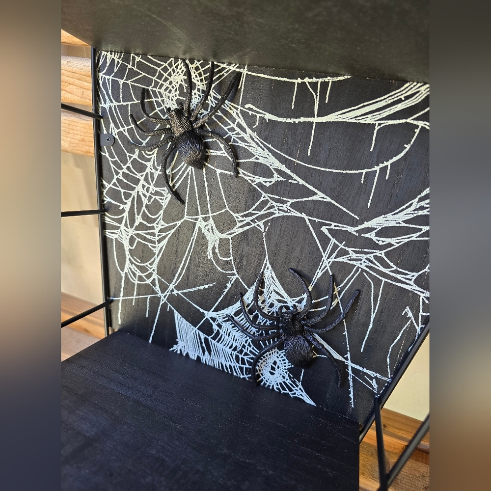 Black Coffin-Casket Shaped Shelf with Spider Web Wall Table Wooden - Picture 6 of 6